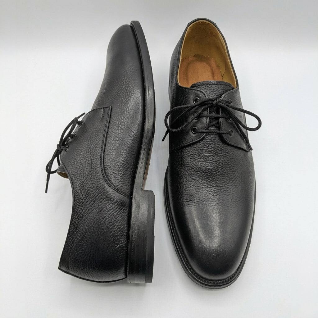 Handcrafted Black Pebble Grain Leather Derby Shoes