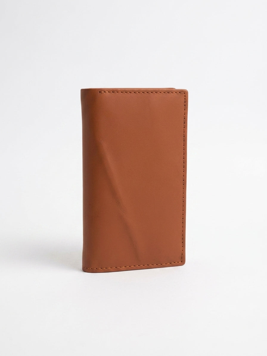 Men's Genuine Leather Vertical Long Bifold Wallet with Zipper Coin Pocket & ID Window