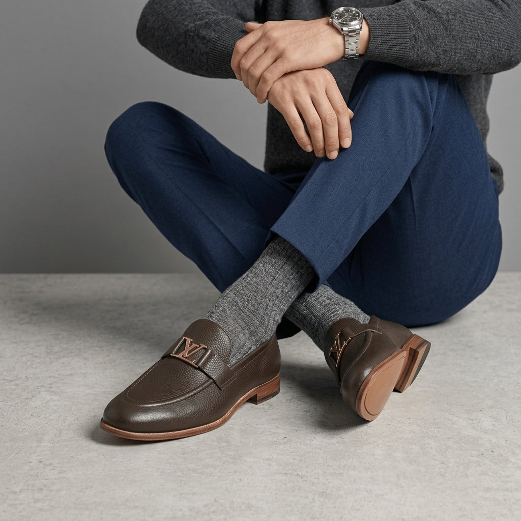 Handcrafted Dark Brown Pebble Grain Leather Buckle Loafers