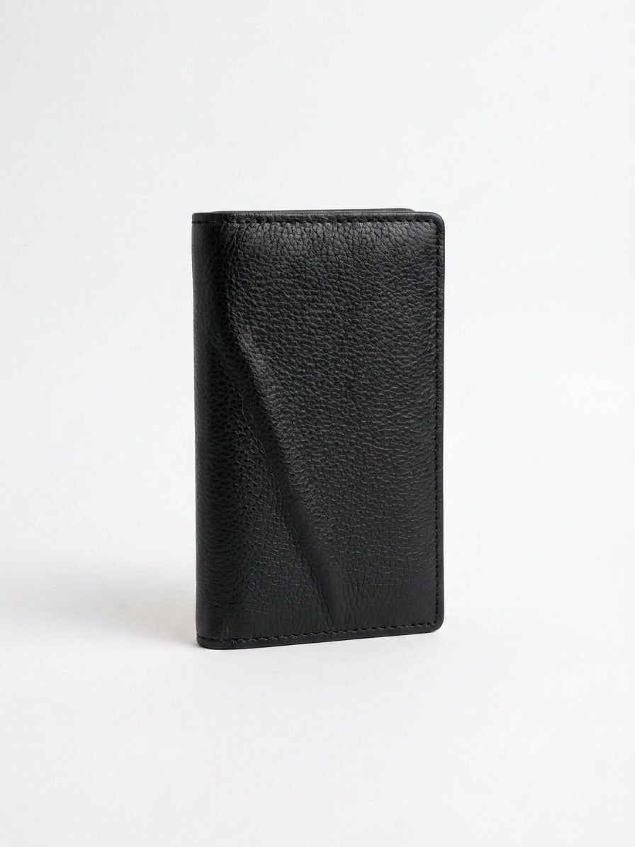 Men's Genuine Leather Vertical Long Bifold Wallet with Zipper Coin Pocket & ID Window