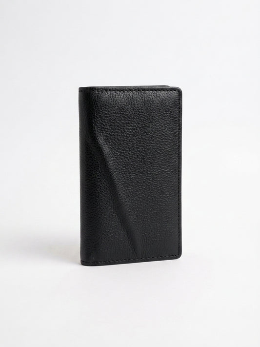 Men's Genuine Leather Vertical Long Bifold Wallet with Zipper Coin Pocket & ID Window