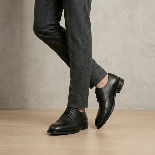 Handcrafted Black Pebble Grain Leather Derby Shoes