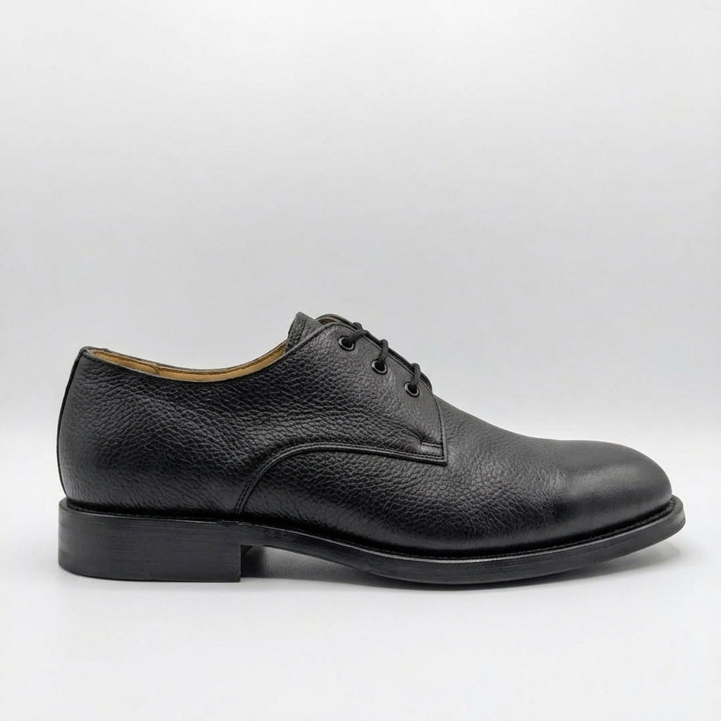 Handcrafted Black Pebble Grain Leather Derby Shoes