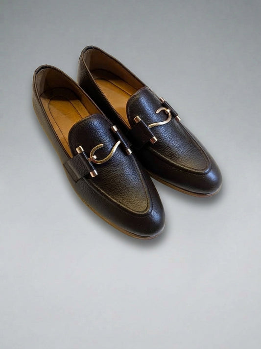Men's Premium Black Pebble Grain Leather Bit Loafers | Horsebit Slip-On Dress Shoes