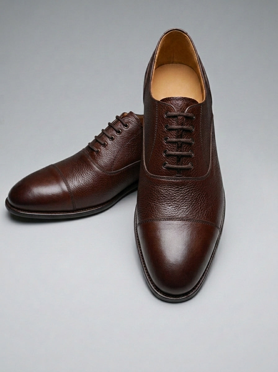 Men's Handmade Pebble Grain Leather Cap Toe Oxford Shoes | Classic Formal Dress Shoes
