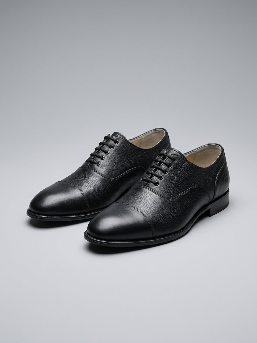 Men's Handmade Pebble Grain Leather Cap Toe Oxford Shoes | Classic Formal Dress Shoes