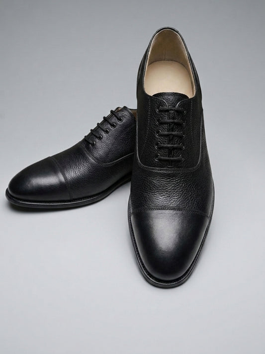 Men's Handmade Pebble Grain Leather Cap Toe Oxford Shoes | Classic Formal Dress Shoes